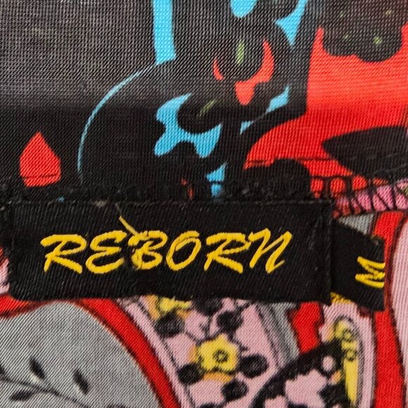 Reborn Black Red Paisley Boho Kimono Open Retro Goth Hippie Festival M - Picture 7 of 10